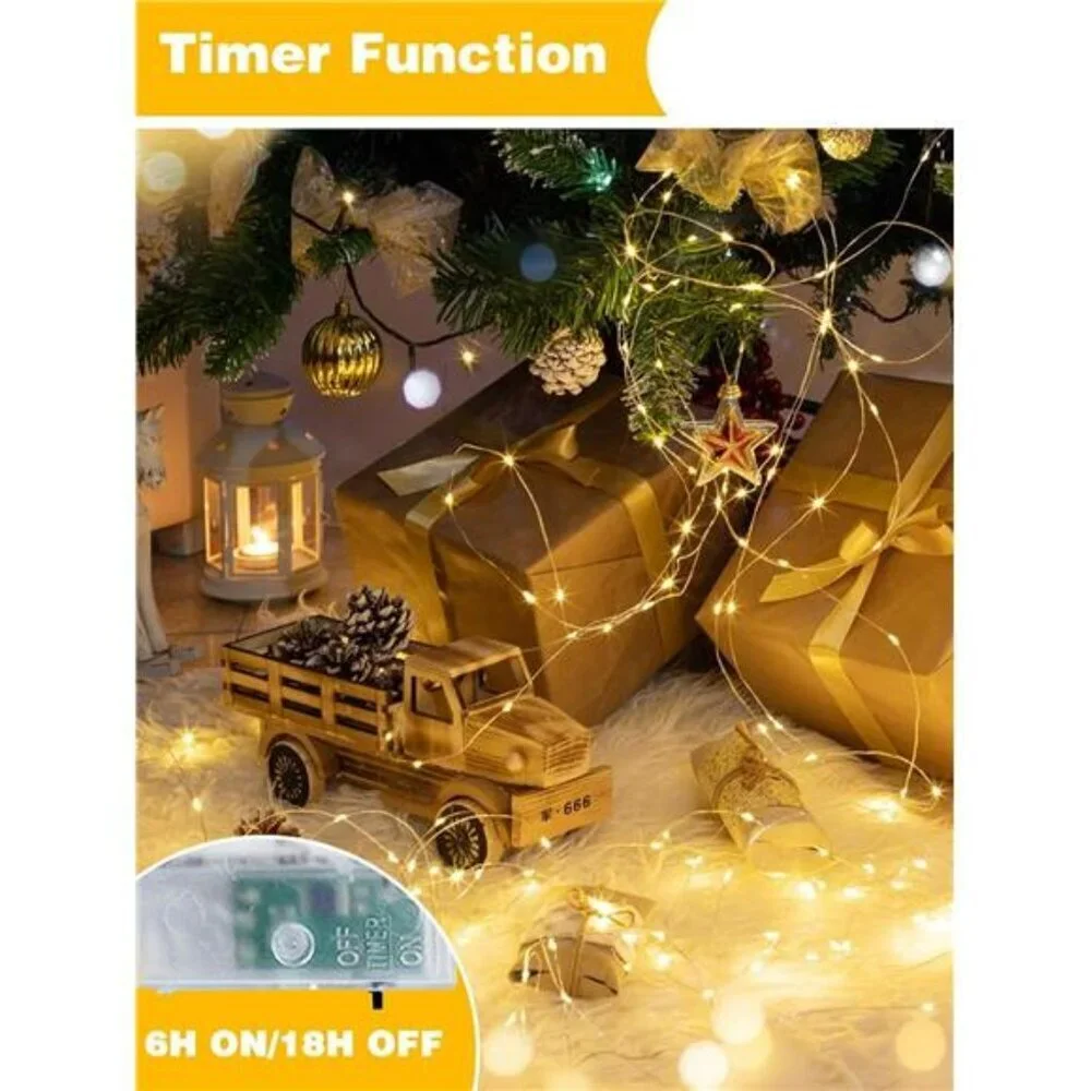 Warm White Fairy String Lights 60 LED Battery Operated Timer Indoor Outdoor Set